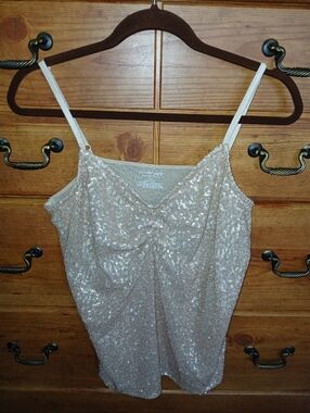 Lane Bryant Womens Plus  Sequin Cami in Taupe Size:14-16